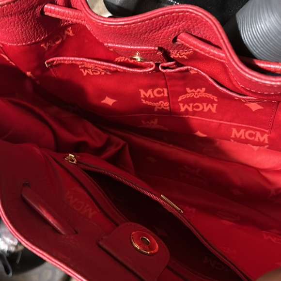 MCM Red Leather Shoulder Bag - Picture 9 of 14
